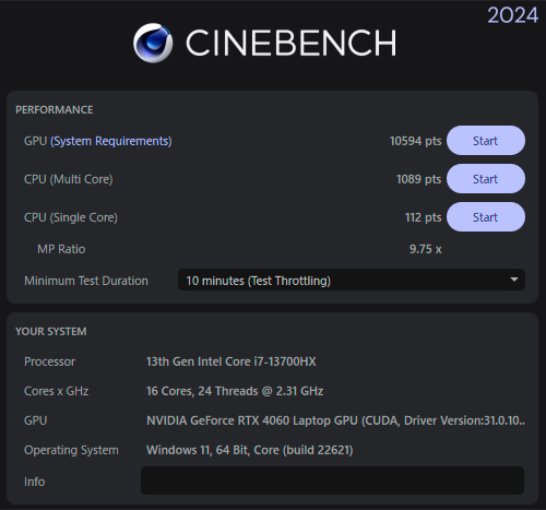 【Cinebench 2024】Legion Pro 5i Gen 8［82WK0049JP］