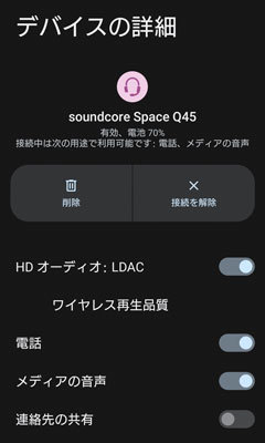 【Soundcore Space Q45】デバイスの詳細