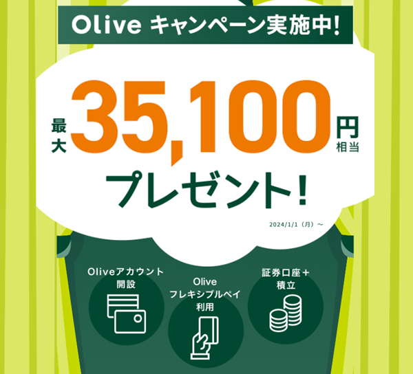 Olive 最大35,100円相当プレゼント（三井住友銀行）