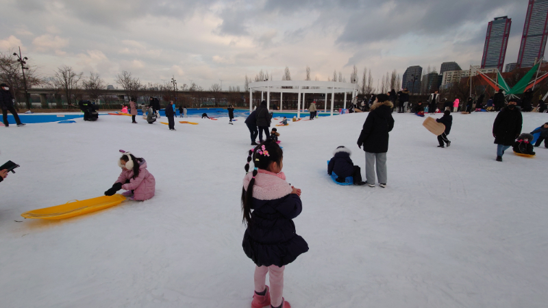 韓国,冬,子供と一緒,雪そり (33)