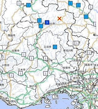 兵庫県南東部震度分布（令和５年クリスマス日）